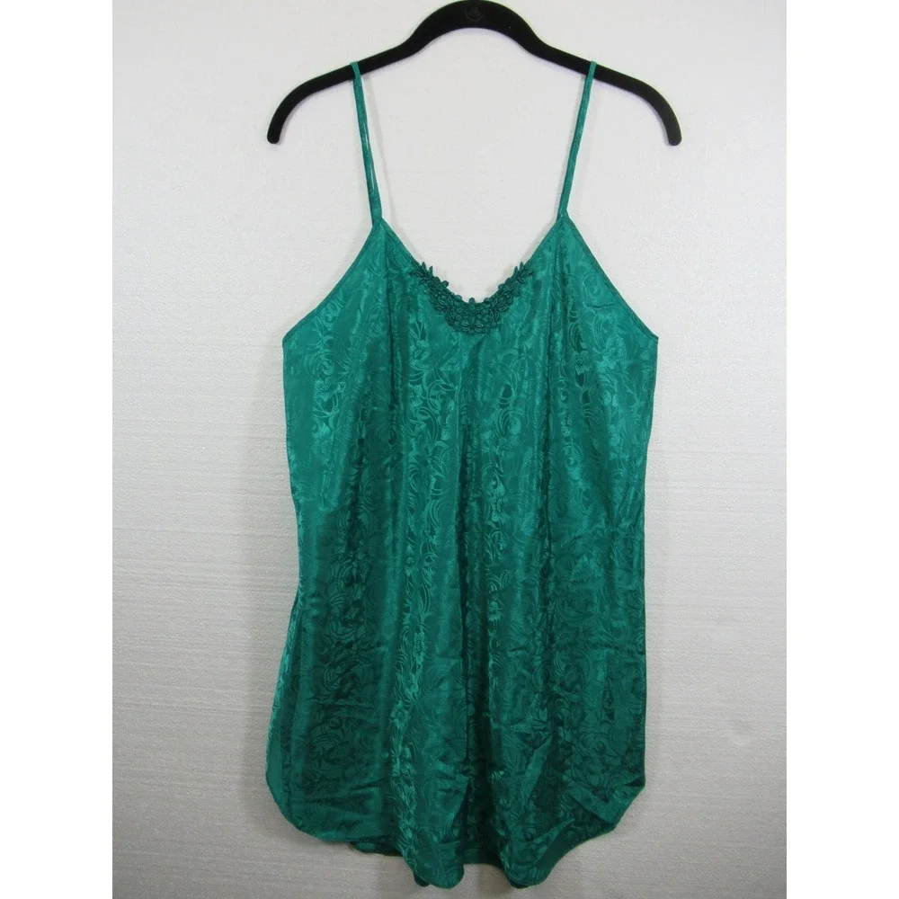 Vintage 90s Intimate Affair Satin Chemise Nightgown Women Medium Green